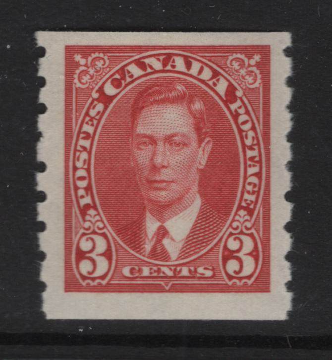 Lot 329 Canada SC#240 3c Carmine King George VI, 1938-1942 Mufti Issue, A Fine NH Single Rotary Bar Perforation, Paper/Gum Type CBN-AAA