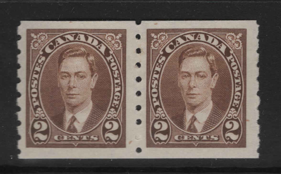 Lot 330 Canada SC#239 2c Brown King George VI, 1938-1942 Mufti Issue, A Fine NH Coil Pair Rotary Bar Perforation, 3.6 mm Spacing, Paper/Gum Type CBN-BBB