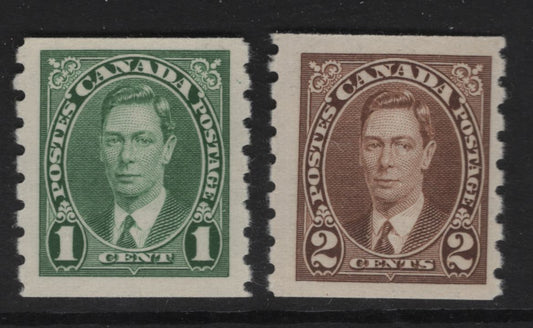 Lot 332 Canada SC#238-239 1c-2c Green & Brown King George VI, 1938-1942 Mufti Issue, 2 Fine * VFNH Singles Rotary Bar Perforation, Paper/Gum Type CBN-DDD