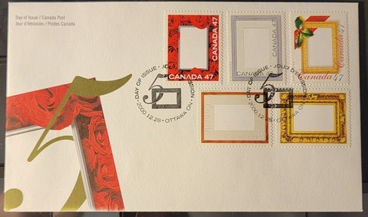 Canada #1882a-e 47c Multicoloured Love (Roses) Frame - Gold Leaf Frame, 2000 Picture Postage Issue, A VF Canada Post FDC's Franked With Singles On DF Envelope, But MF Stamps