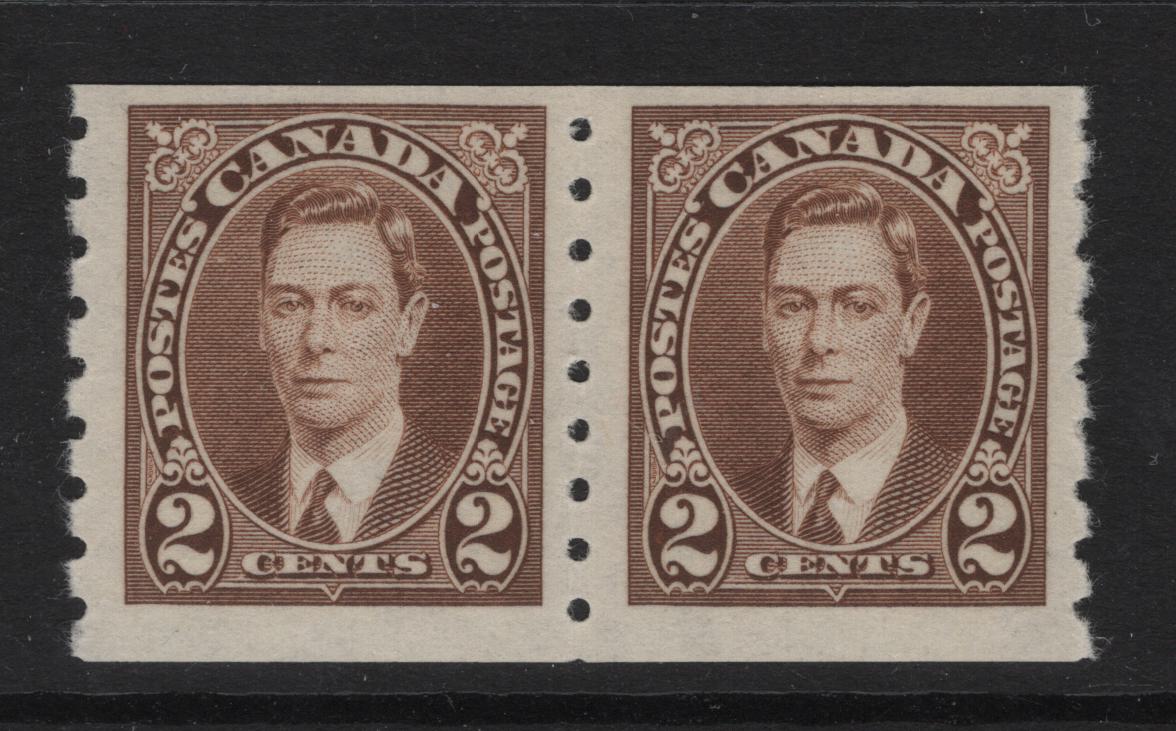 Lot 334 Canada SC#239 2c Brown King George VI, 1938-1942 Mufti Issue, A Fine OG Coil Pair Rotary Bar Perforation, 3.5 mm Spacing, Paper/Gum Type CBN-DDD