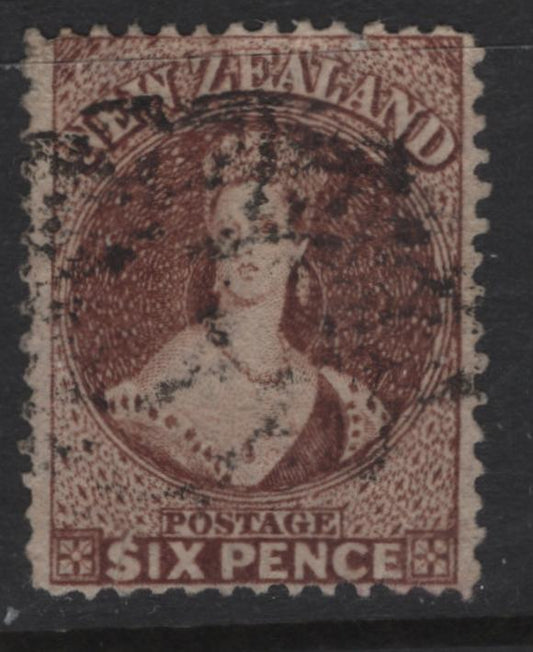 Lot 335B New Zealand (C) SG#122 6d Red Brown Queen Victoria, 1864-1871 Chalon Heads Issue, A Very Fine Used Single, Perf 12.5, Large Star Wmk, VF Centering For This Issue.