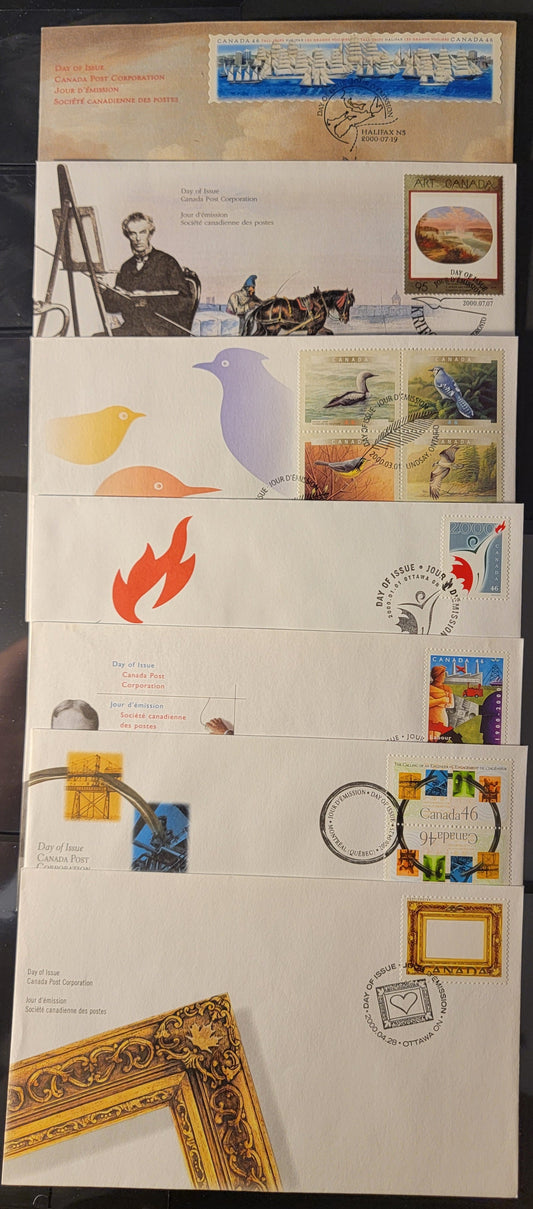 Canada #1835/1866 46c & 95c Millennium Partnership Logo - Symbols Of Labour & Industy, 2000 Millenium Partnership Program - Labour Department Centennial Issues, 7 VF Canada Post FDC's Franked With Singles, Pairs & Blocks On HB & DF Envelopes