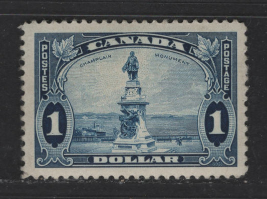 Lot 336 Canada #227 $1 Dark Blue Champlain Statue, 1935-1937 Dated Die, A VFOG Single With Semi Gloss Cream Gum On Soft Vertical Wove Paper With Clear Vertical Mesh