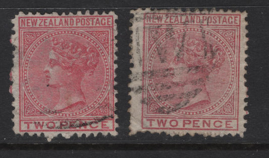 Lot 337 New Zealand (C) SG#153 2d Rose & Deep Rose Queen Victoria, 1874-1878 First Sideface Issue, 2 Very Fine Used Singles, White Paper, Line Perf 12.5, Well Centered & Lightly Cancelled For This Issue.