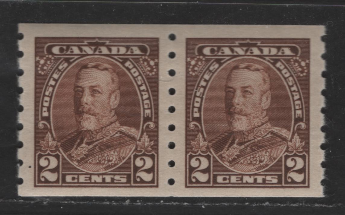 Lot 338 Canada #229 2c Brown King George V, 1935-1937 Dated Die, A VFOG Coil Pair Crisp Horizontal Wove Paper With Semi-Gloss Cream Gum