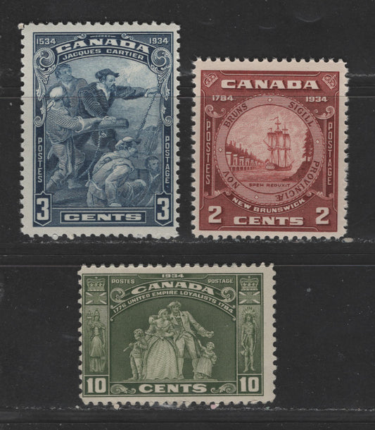 Canada #208-210 2c-10c Red Brown - Greyish Olive Green Jacques Cartier - NB Seal, 1934 400th Anniversary of Discovery Of Canada - 150th Anniversary Of Founding Of NB Issues, 3 Fine NH Singles