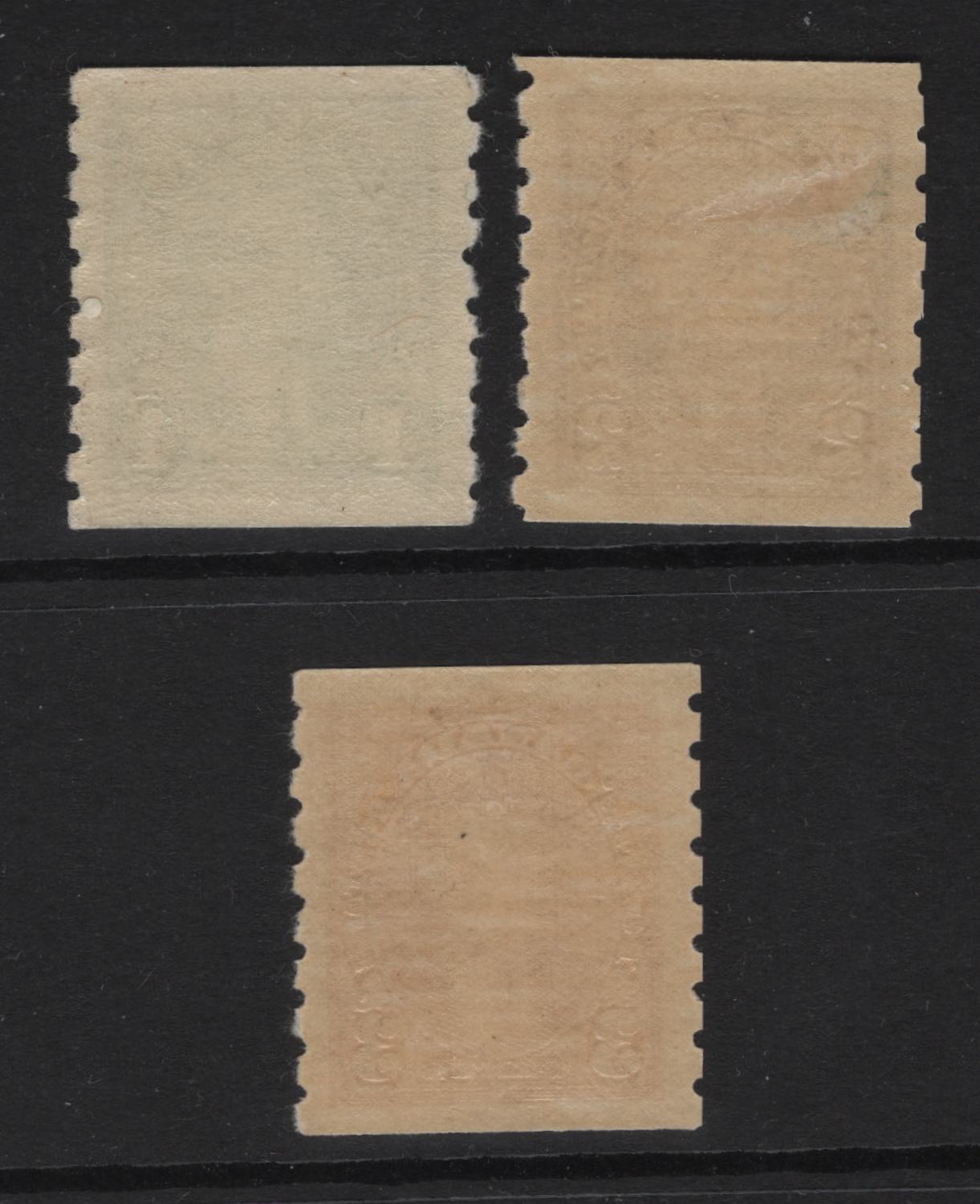 Lot 339 Canada SC#238-240 1c-3c Green, Brown & Carmine King George VI, 1938-1942 Mufti Issue, 3 VFOG Singles Rotary Bar Perforation, Paper/Gum Types CBN-GGG & CBN-HHH