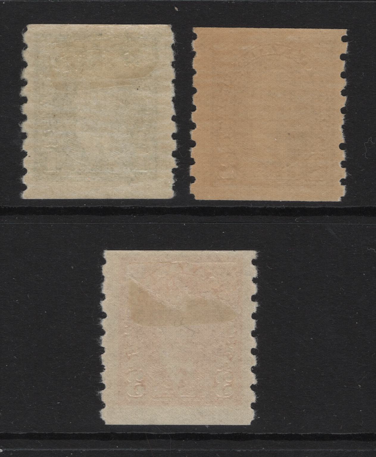 Lot 340 Canada SC#238-240 1c-3c Green, Brown & Carmine King George VI, 1938-1942 Mufti Issue, 3 Fine OG & NH Singles Rotary Bar Perforation, Paper/Gum Types CBN-III, CBN-JJJ & CBN-KKK, Scarcer Paper Types