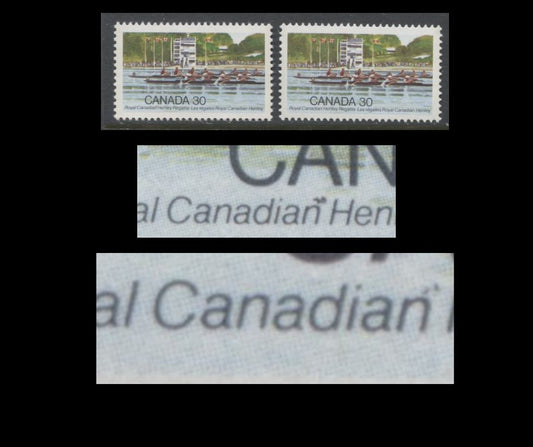 Lot 340 Canada #968iii 30c Multicoloured Rowing Competition, 1982 Henley Regatta Issue, 2 VFNH Singles, With Both States Of The Stroke Above Last "N" Of "Canadian" (Pos. 9), LF4/LF4 Paper
