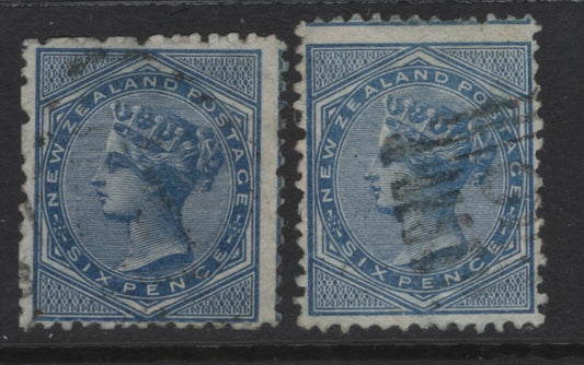 Lot 342 New Zealand (C) SG#156 6d Blue & Deep Blue Queen Victoria, 1874-1878 First Sideface Issue, 2 Very Fine Used Singles, Line Perf 12.5, VF Centering For This Issue