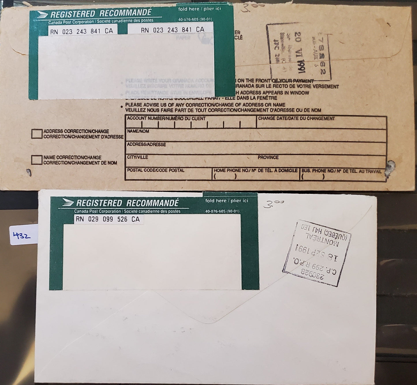 Canada #1160a, 1181-1182 10c, $1, $2 Multicoloured Skunk, Runnymeade Library & McAdam Railway, 1987-1991 Mammal & Architecture Issue, 2 VF  Covers Combination Use To Pay $3.10 Domestic Registered Rate