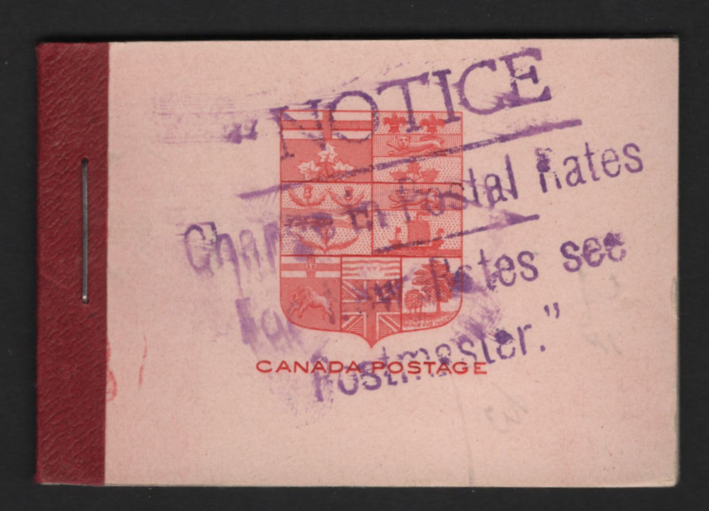 Lot 345 Canada SC#BK5f 2c Carmine Red King George V, 1911-1928 Admiral Issue, A Fine  NH Complete Booklet Containing 2 Panes of 6, Paper/Gum Type ABN-B, Postal Rate Change Overprint, Emblem On Cover Is Bright Carmine