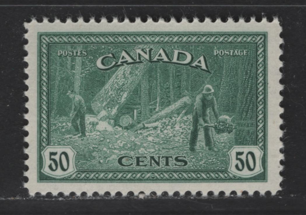 Lot 110 Canada #272 50c Deep Green Logging, 1946-1951 Peace Issue, A VFNH Single With Cream Gum On Vertical Wove Paper With Light Horizontal Mesh