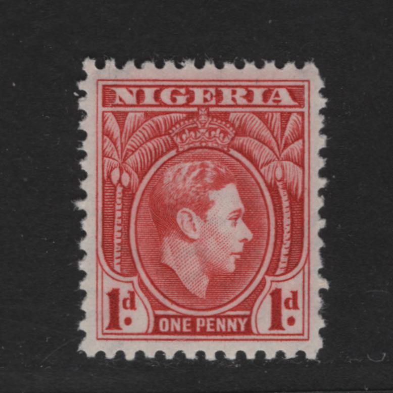 Nigeria #54var (SG#50avar) 1d Rose Carmine  King George VI, 1938-1952 King George VI Definitive Issue, A VFNH Single, Line Perf 12, August 1942 Printing, Scarcer Printing