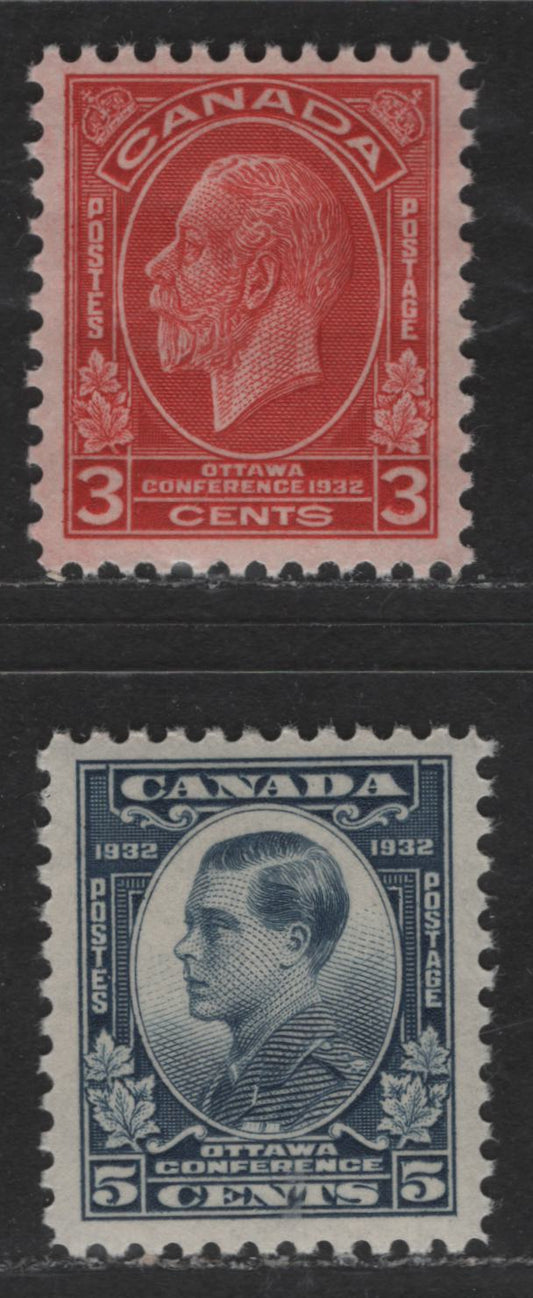 Lot 116 Canada #192-193 3c-5c Deep Red & Steel Blue King George V & Prince Of Wales, 1932 Ottawa Conference Issue, 2 VFNH & VFOG Singles 5c NH, But With Very Light Gum Disturbance