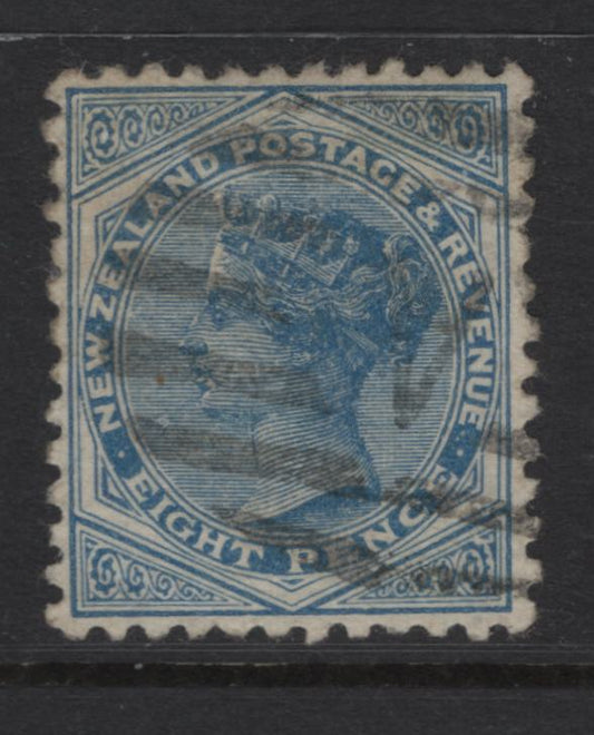 Lot 348 New Zealand (C) SG#192 8d Blue Queen Victoria, 1882-1886 Second Sideface Issue, A Fine Used Single, Perf 12x11.5, Horizontal Mesh Paper, Beautifully Centered, Light Diagonal Crease At Lower Left.