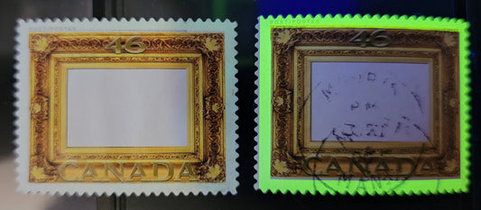 Canada #1853var 46c Multicoloured Gold Leaf Picture Frame, 2000 Picture Postage Issue, A VF Used Single On DF JAC Paper, With Weak Tagging (Normal Shown For Comparison)