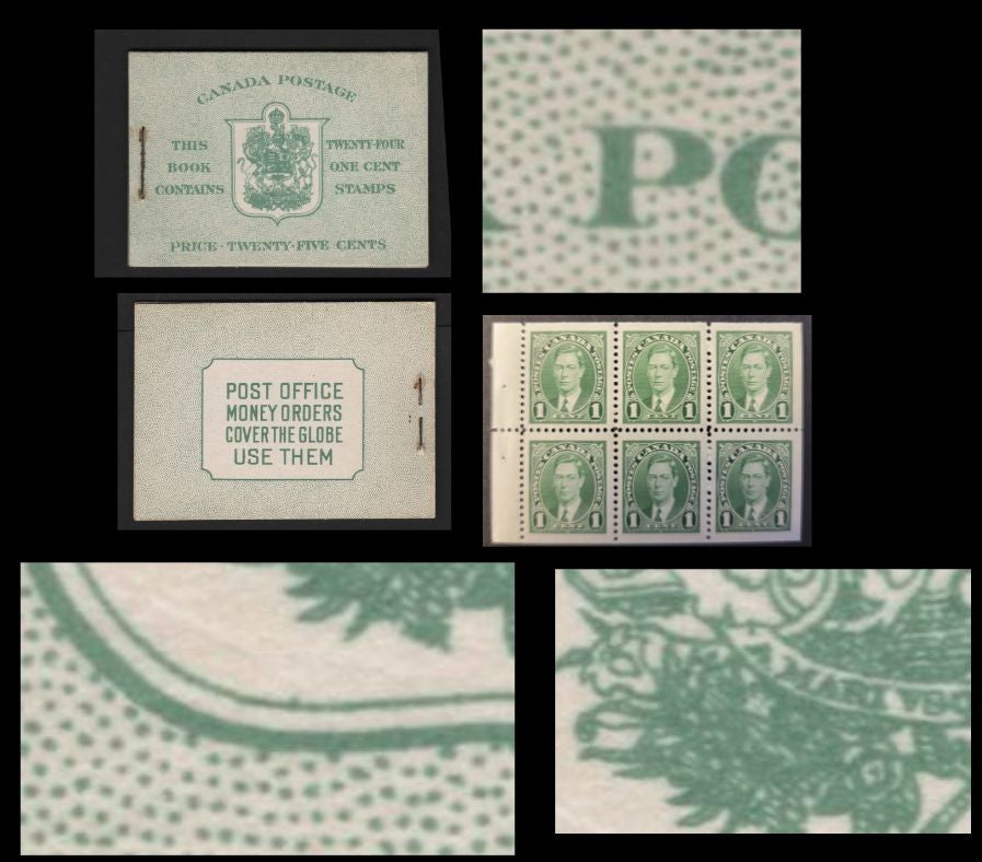 Lot 348 Canada SC#BK28c 1c Green 1938-1942 Mufti Issue, A Fine NH Complete Booklet Containing 4 Panes of 6, Paper/Gum Type CBN-N, Harris Front Cover Type IIa, 6c Airmail Rate Page, Constant Dot To Left Of "A Mari" & On Inner Frameline Of Shield, On Cover