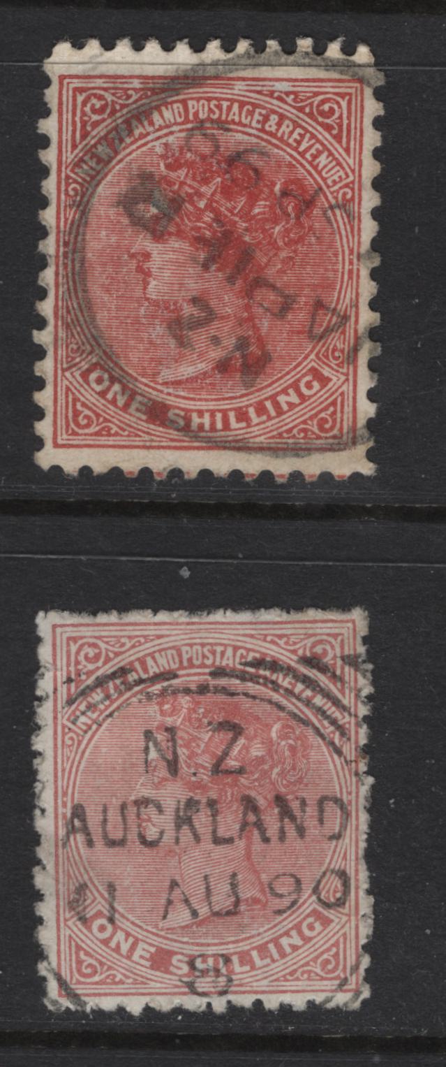 Lot 349 New Zealand (C) SG#203, 245 1/- Red Brown Queen Victoria, 1882-1900 Second Sideface Issue, 2 Very Fine Used Singles, Perf 12x11.5 & 11, Son August 11 1890 Auckland & September 1899 Napier CDS Cancels