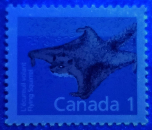 Canada #1155var 1c Multicoloured Flying Squirrel, 1987-1991 Mammal & Architecture Issue, A VFNH Single Slater Paper, DF Greyish White/DF Bluish White, Taggant Residue Around Perfs, Unusual