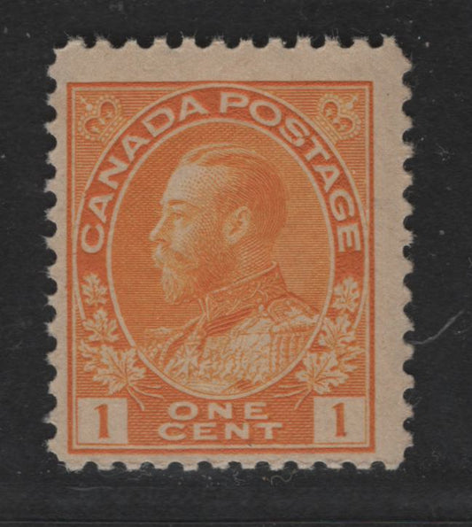 Canada #105 1c Yellow Orange King George V, 1911-1928 Admiral Issue, A Fine NH Single Wet Printing, Die 1