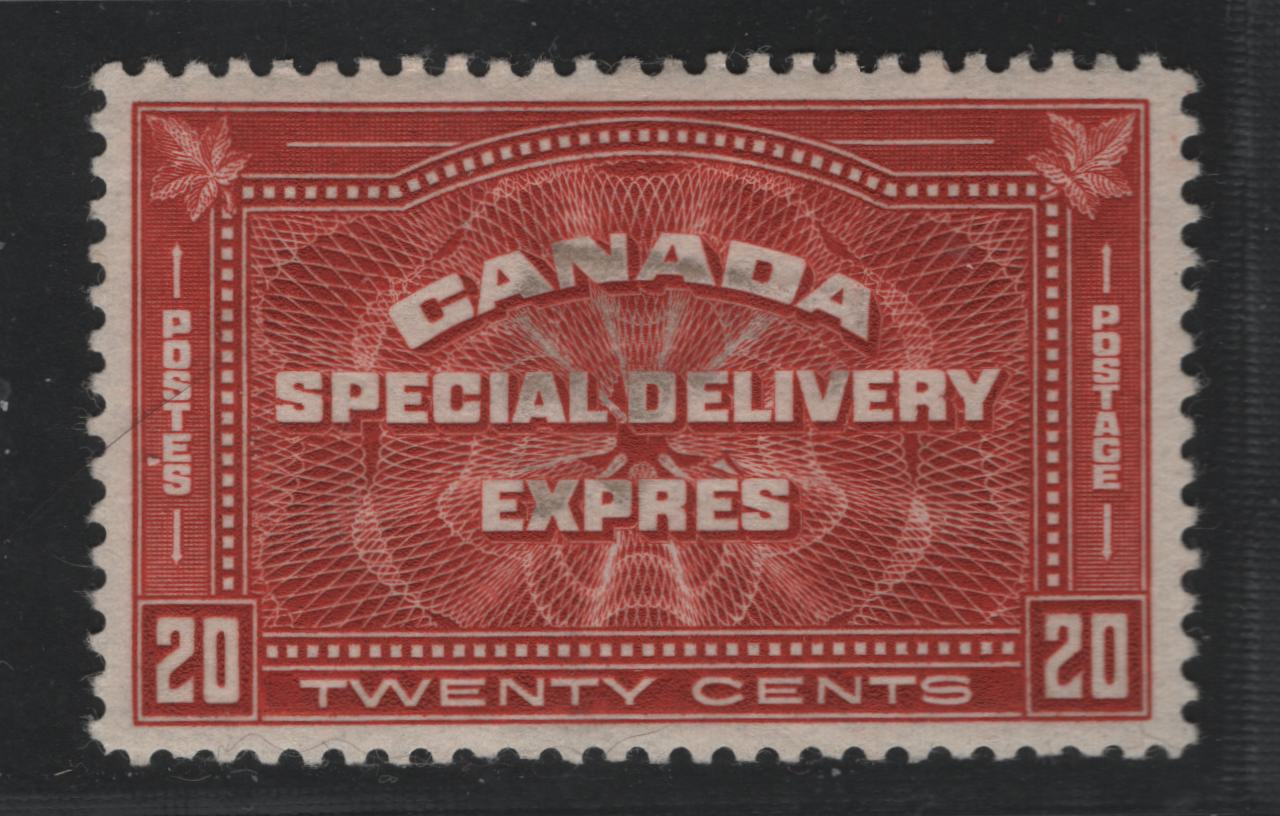 Canada #E4 20c Brownish Vermilion Engine Turned Pattern, 1930-1932 Arch Issie, A VFOG Single Light Cream Satin Gum, Small Discolouration From Tape Hinge