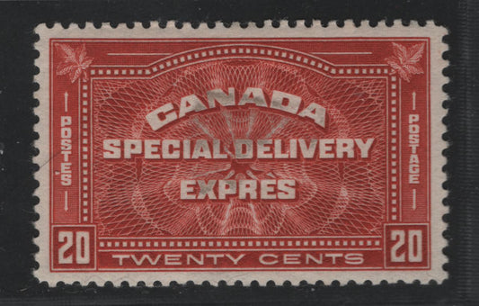 Canada #E4 20c Brownish Vermilion Engine Turned Pattern, 1930-1932 Arch Issie, A VFOG Single Light Cream Satin Gum, Small Discolouration From Tape Hinge