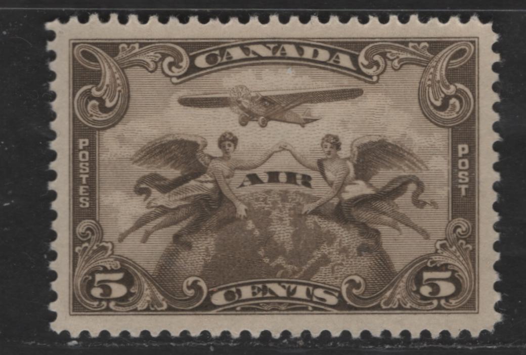 Lot 353 Canada #C1 5c Brown Olive Winged Figures & Globe, 1928-1929 Scroll Issue Airmail, A VFNH Single