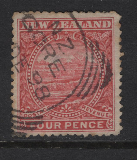 Lot 354 New Zealand (C) SG#252b 4d Dull Rose White Terrace, 1898 Pictorial Issue, A Fine Used Single, Perf 12-16, Unwatermarked, Well Centered, Slight Toning & Shallow Hinge Thin On Back.