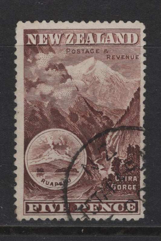 Lot 355 New Zealand (C) SG#253a 5d Purple Brown Otira Gorge, 1898 Pictorial Issue, A Fine Used Single, Perf 15, Unwatermarked
