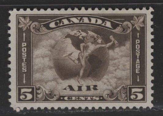 Lot 356 Canada #C2 5c Olive Brown Mercury & Globe, 1930 Arch Issue, A VFOG Single