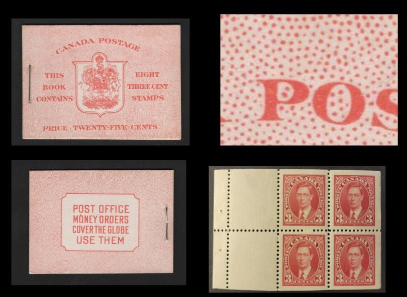 Lot 357 Canada SC#BK30c 3c Carmine King George VI, 1938-1942 Mufti Issue, A VFNH Complete Booklet Containing 2 Panes of 4, Paper/Gum Type CBN-N, Harris Front Cover Type IIe, 6c Airmail Rate Page