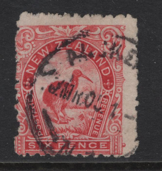 Lot 359 New Zealand (C) SG#265cd 6d Rose Red Brown Kiwi, 1899-1903 Pictorial Issue, A Very Good Used Single, Showing 'IN' Wmk, Which is Part Of The Sheet Margin Watermark, Which Reads 'Lisbon Superfine".