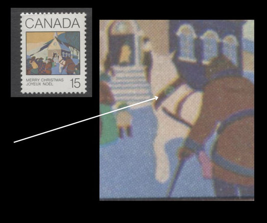 Lot 359A Canada #870var 15c Multicoloured Christmas Morning, 1980 Christmas Issue, A VFNH Single, Green Dot On Horse's Briddle (Pos. 13), DF1/DF2 Paper, Possibly Constant OrTertiary