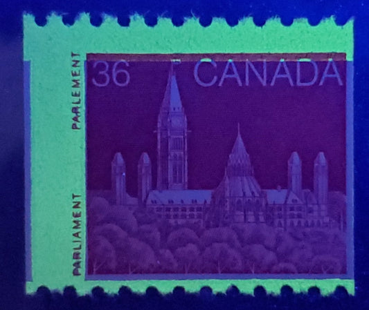 Lot 363 Canada #953iv 36c Dark Red Parliament, 1985-1988 Coil Issue, A FNH Single With G4aL Tagging Error On DF/DF Rolland Paper