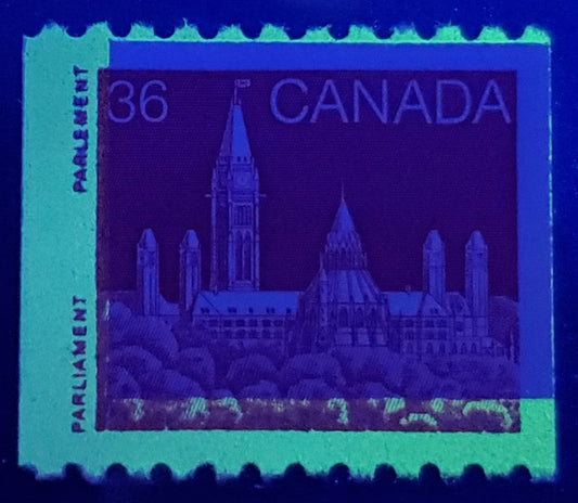 Lot 364 Canada #953iv 36c Dark Red Parliament, 1985-1988 Coil Issue, A VFNH Single With G4aL Tagging Error On DF/DF Rolland Paper