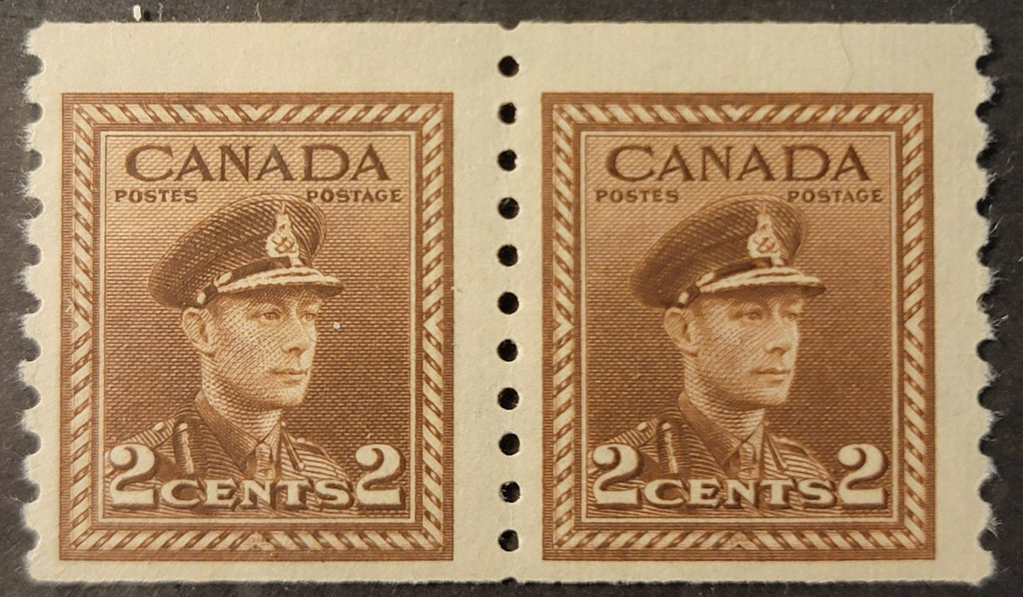 Lot 364 Canada (C) #279 2c Brown, 1948 KGVI War Issue Coils, A VFNH Coil Pair, CBN-SSSSSS Paper, Perf 9.5 Vertical