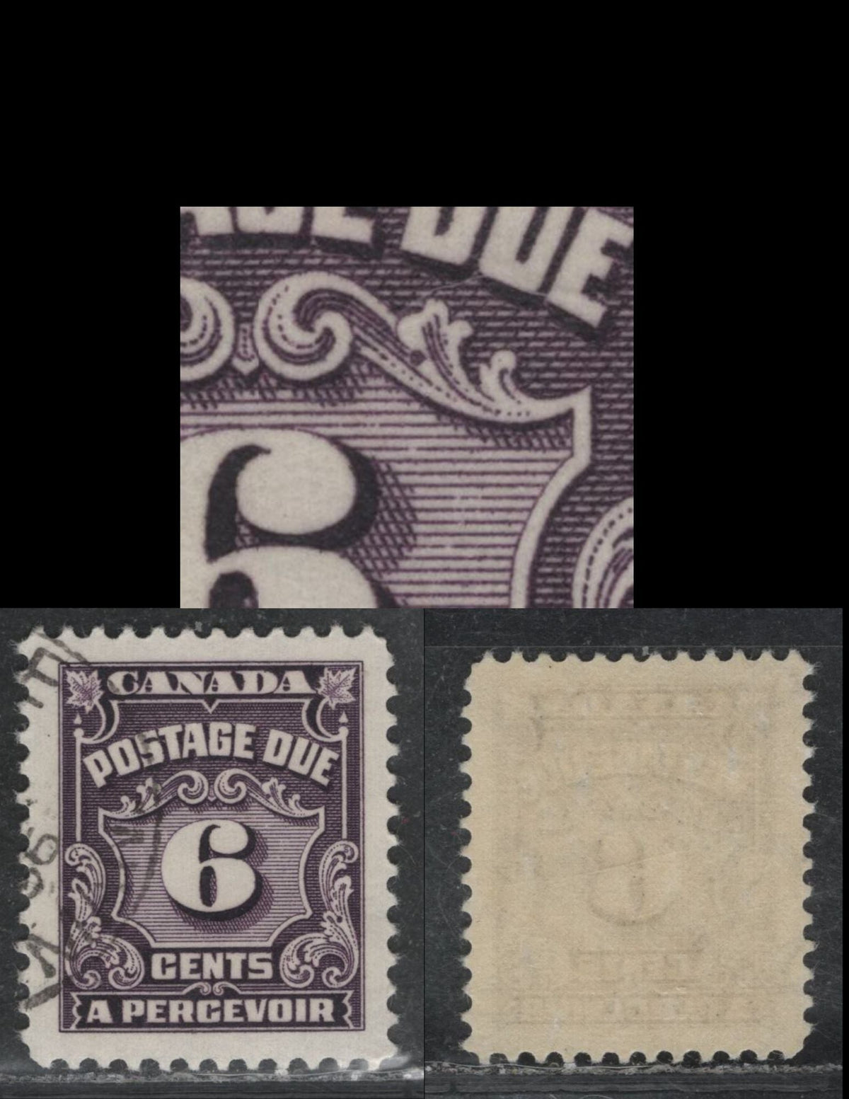 Lot 365 Canada SC#J19var 6c Blackish Rose Lilac Numeral, 1935-1967 Fourth Postage Due Issue, A VFNH CTO Single On DF CBNE-T Paper, Showing Breaks In Horizontal Shading Lines Of The Shield