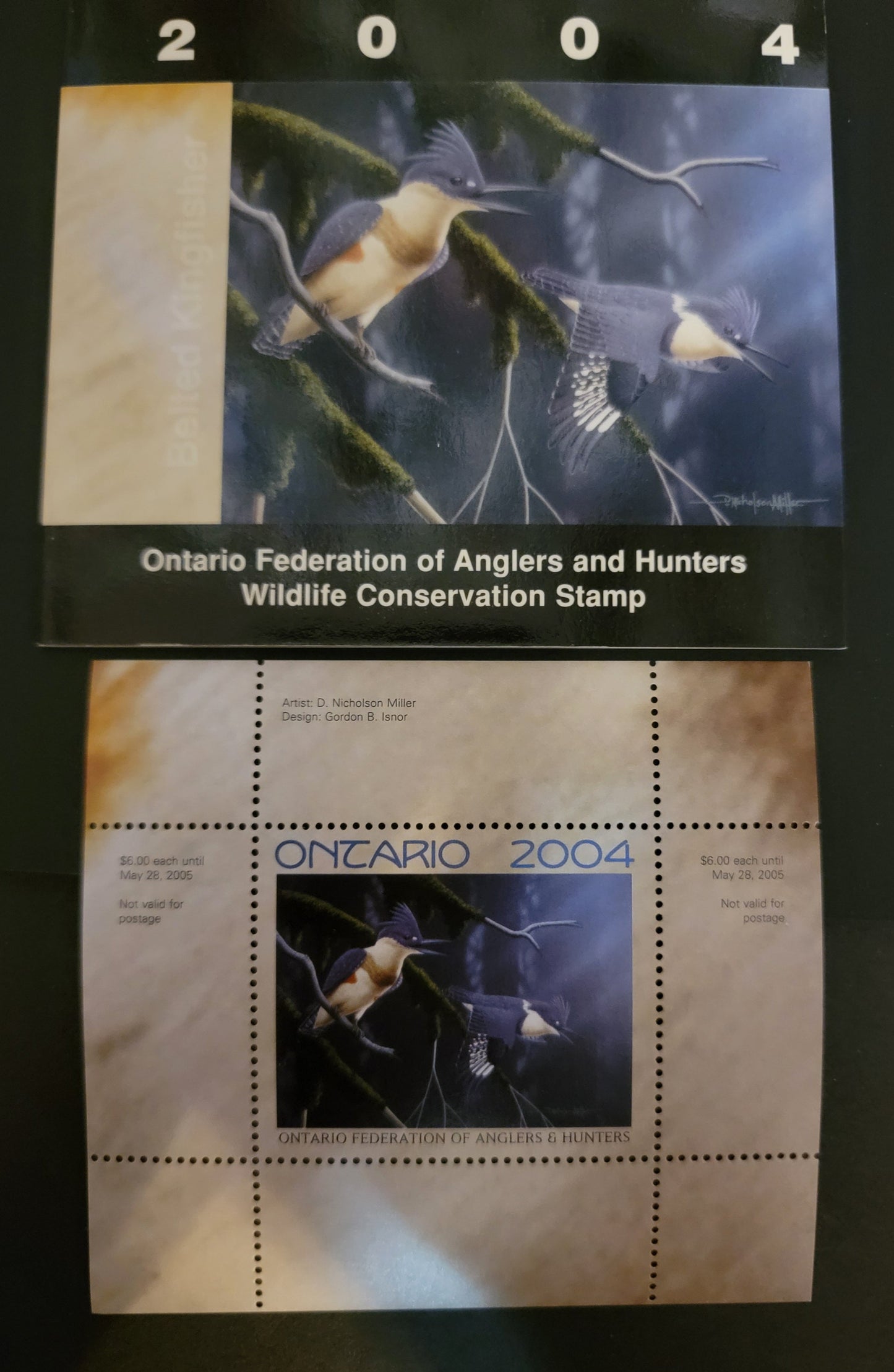 Lot 365 Canada - Province of Ontario #OW12  Multicoloured Belted Kingfisher, 2004 Ontario Federation Of Anglers & Hunters Issue, A VFNH Miniature Sheet Of 1 On HB Paper