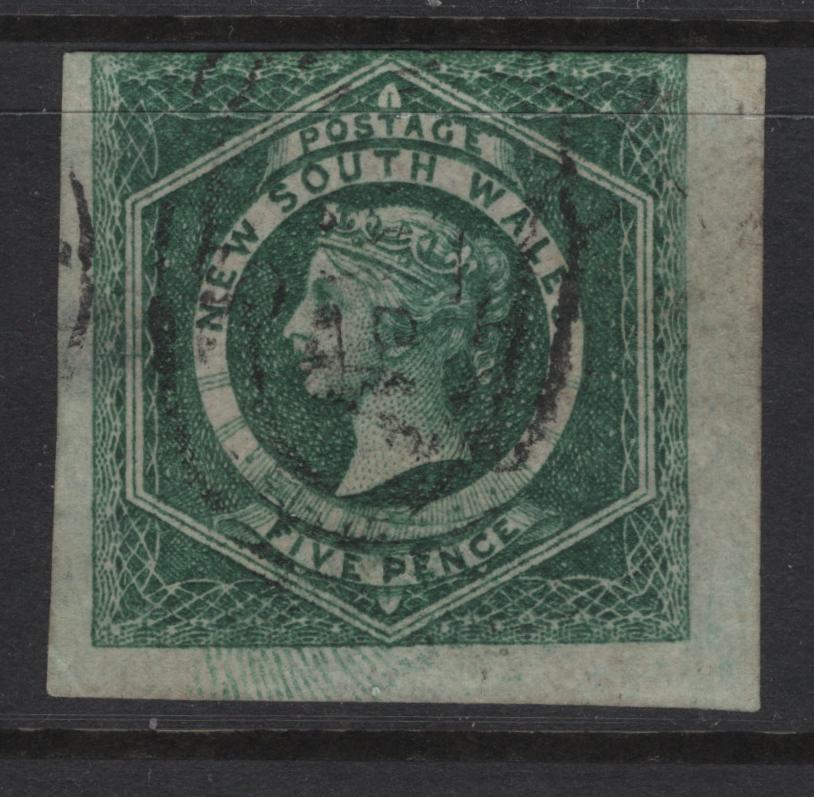 Lot 366 Australia - New South Wales (C) SG#141 5d Dull Green Queen Victoria, 1860-1872 Diadem Issue, An Ungraded Used Single, Faked Imperf Made From A Sheet Margin Single With Two Edges Imperf
