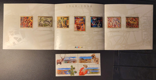 Canada #1742a, BK209 45c Multicoloured Dempster Highway, Yukon - Le Tumulte A La Machoire Crispee, 1998 Scenic Highways - The Automatistes Issues, A VFNH Se-Tenant Block & Complete Booklet Of 7