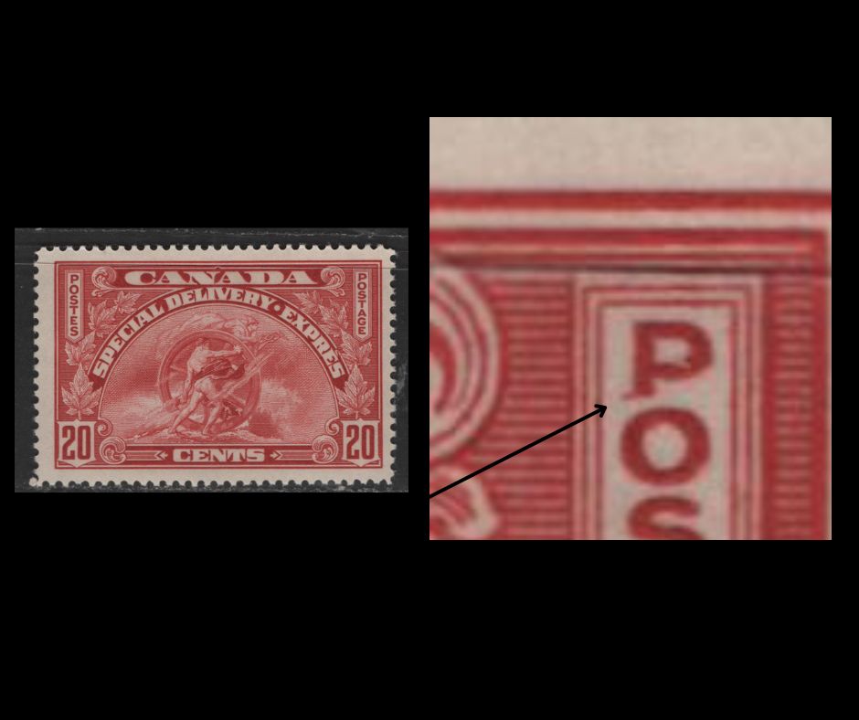 Lot 368 Canada #E6 20c Carmine Mercury, 1935-1937 Dated Die Issue, A Fine NH Single On Vertical Wove Paper With Streaky Cream Gum, Horizontal Line From Foot Of "P" Of "Postage"