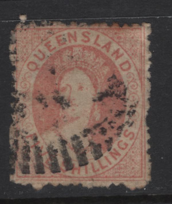 Lot 369 Australia - Queensland (C) SG#21 1d Rose Queen Victoria, 1862-1867 Chalon Heads Issue, A Very Good Used Single, Rough Perf 13, Slight Thins, But Typical Perfs.