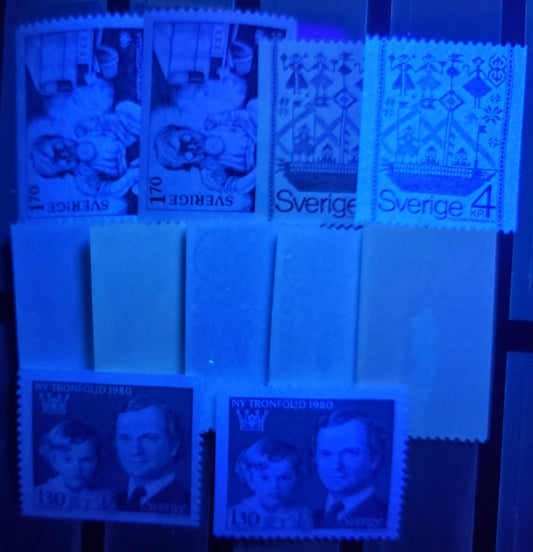 Lot 36 Sweden SC#1275/1319 1979 Year Of The Child - 1980 Princess Victoria & Carl XVI Gustaf, Showing Different Fluorescence Levels, 11 VFNH Singles, Click on Listing to See ALL Pictures, Estimated Value $25