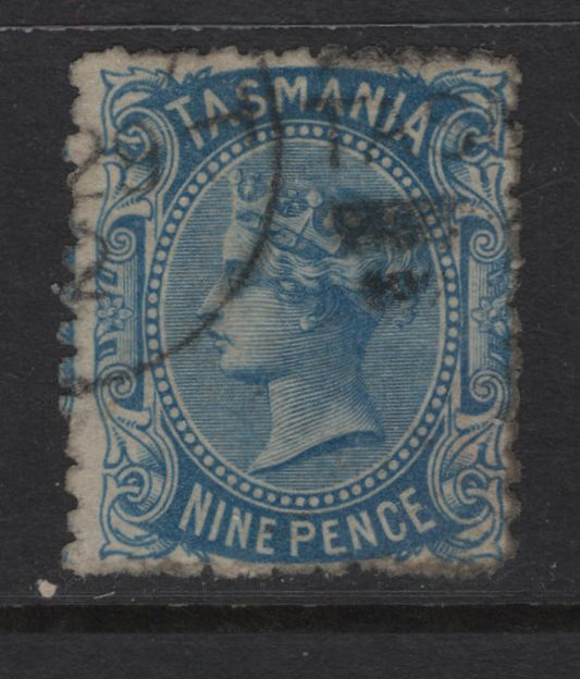 Lot 370 Australia - Tasmania (C) SG#154 9d Pale Blue Queen Victoria, 1871-1878 Queen Victoria Sidefaces Issue, A Fine Used Single, Lined TAS Wmk, Perf 12, Unpriced In Gibbons For Used.