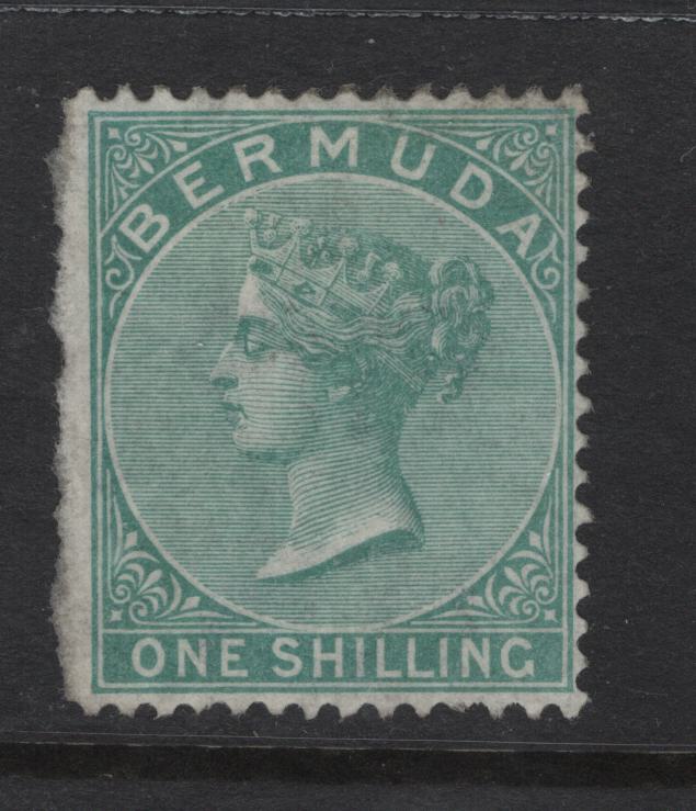 Lot 373 Bermuda (C) SG#8 1/- Green Queen Victoria, 1865-1903 Queen Victoria Keyplate Issue, A Good Unused Single, Crown CC Wmk, Town Wing Margin Example Without Gum