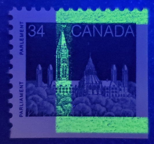 Lot 373 Canada #947 T4 34c Deep Blue Slate Blue Parliament, 1982-1987 Booklet Issue, A VFNH Single With G4cR Tagging Error On NF Rolland Paper
