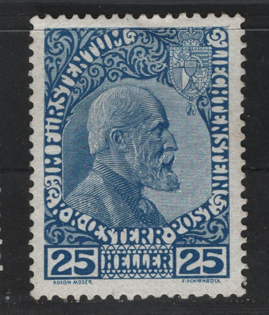 Lot 165 Liechtenstein #3 25h Ultramarine Prince Johann II, 1912 Prince Johann II Issue, A VFOG Single On Chalky Paper