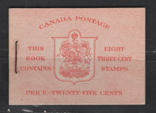 Lot 374 Canada #BK34 3c Carmine King George VI, 1942-1949 War Issue, A VFNH Complete Booklet Vertical Ribbed Paper, Cream Gum